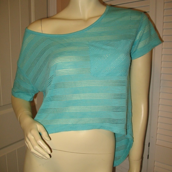 Y2K Chris & Carol Striped High-Low Knit Crop Top Made USA Blue Summer Beach Boho - Picture 8 of 8